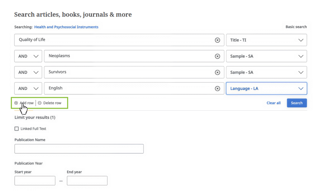 Reference screenshot of Searching process through EBSCO - Step 1